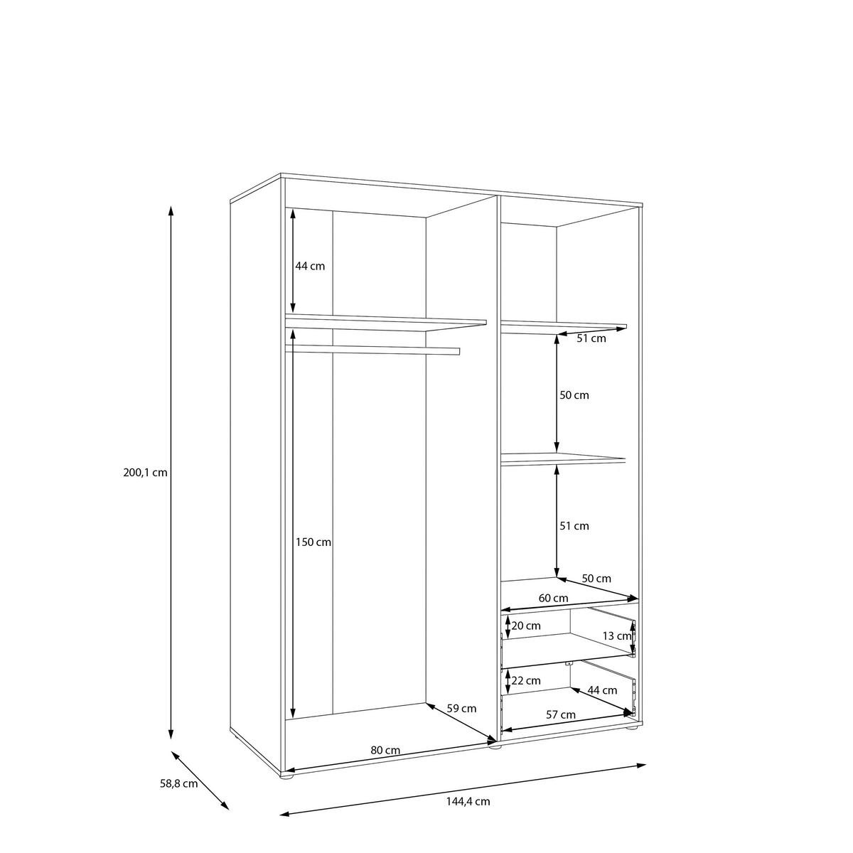 KLEIDERSCHRANK 144/200/59 cm,  in Sandfarben, Eiche Artisan, 3 Tür(en)  - Sandfarben/Schwarz, KONVENTIONELL, Holzwerkstoff/Kunststoff (144/200/59cm) - Milino