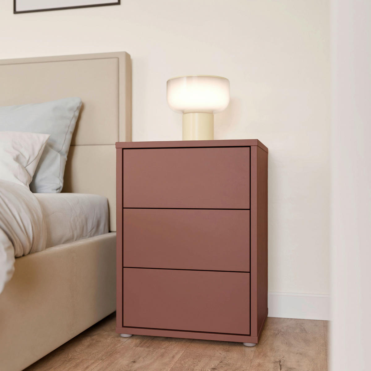 NACHTSCHRANK 50/69/42 cm  - Silberfarben/Terracotta, Trend, Holzwerkstoff/Kunststoff (50/69/42cm) - Carryhome