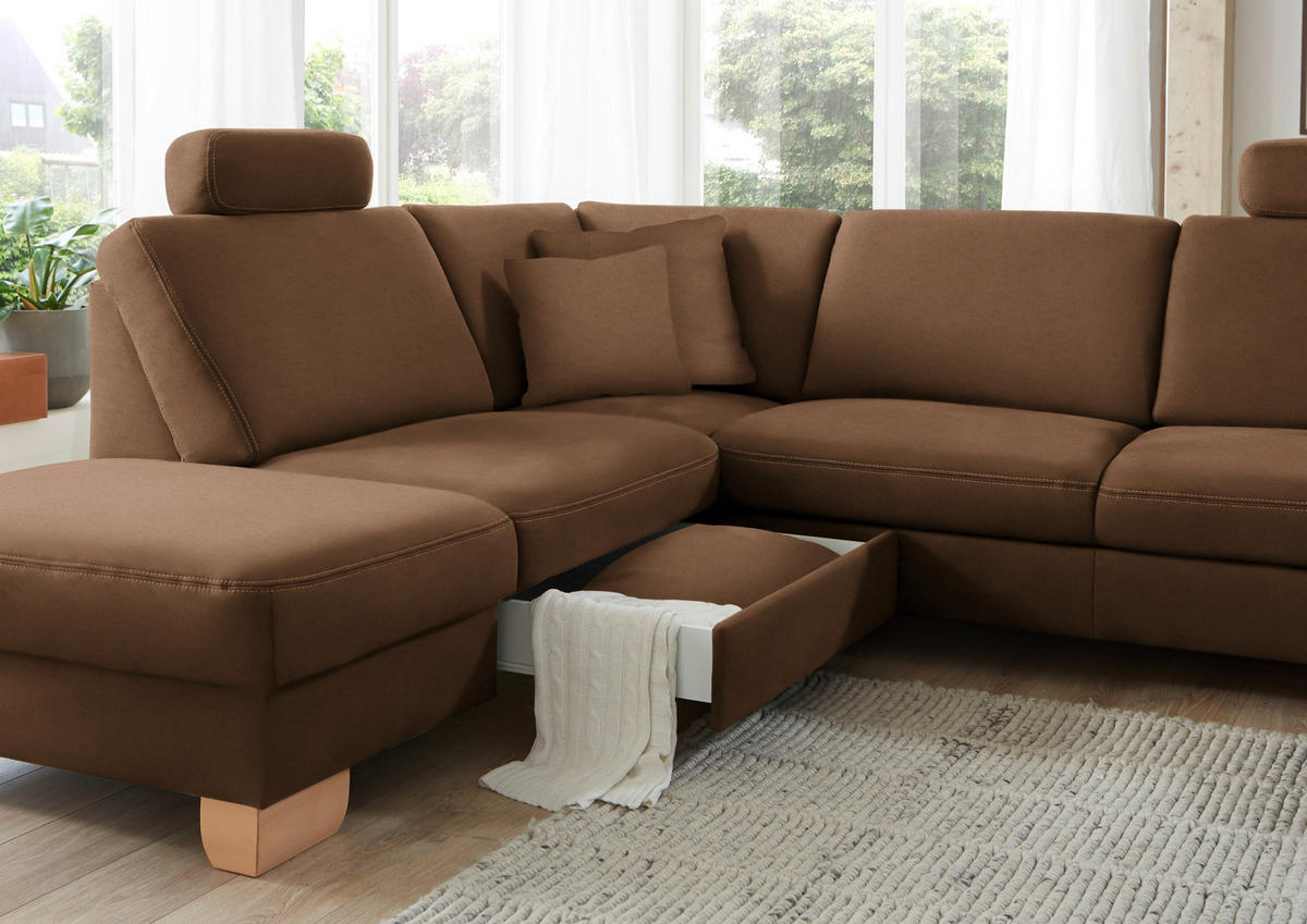 ECKSOFA in Mikrofaser Braun  - Wildeiche/Beige, Konventionell, Holz/Textil (236/286cm) - Voleo