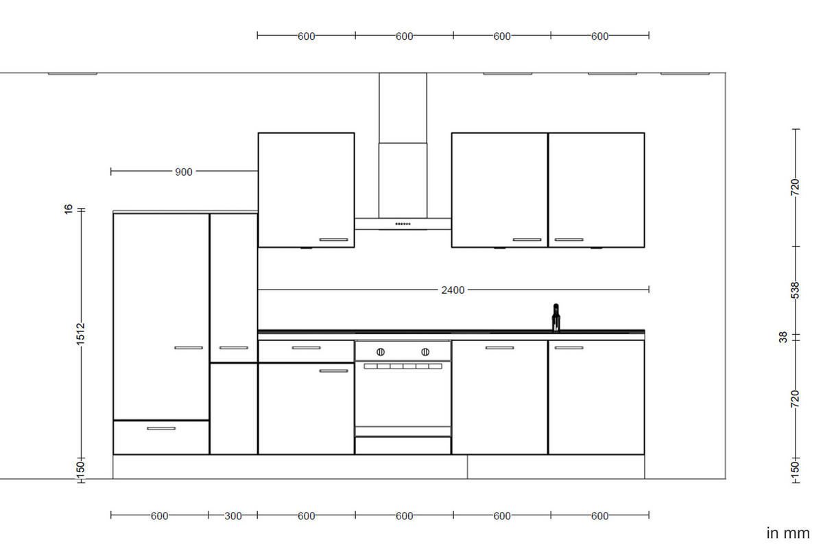 KÜCHENLEERBLOCK 330 cm   in Eichefarben  - Eichefarben/Schwarz, MODERN, Holzwerkstoff/Metall (330cm) - Nobilia