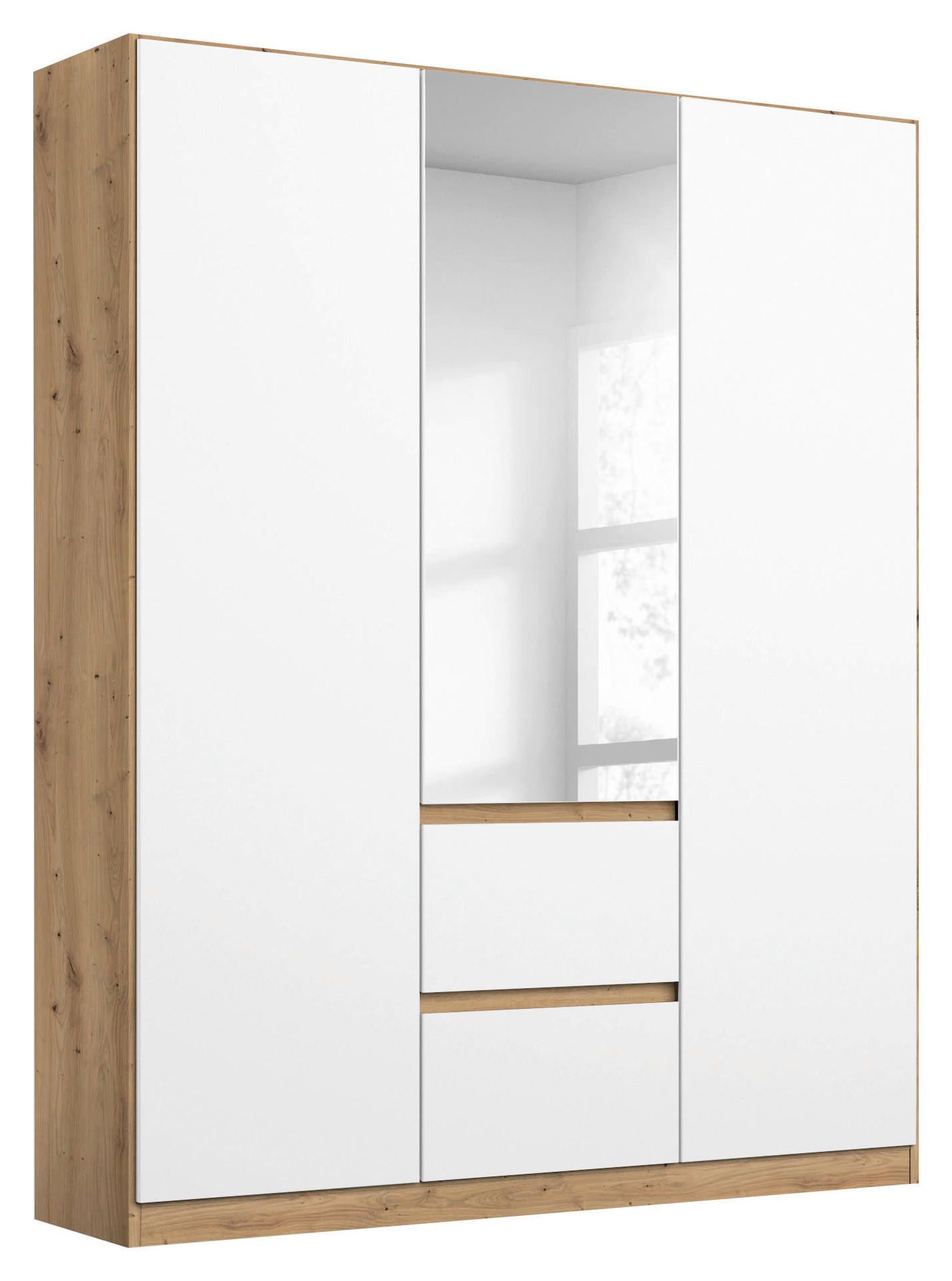 DREHTÜRENSCHRANK in Weiss, Eiche Artisan, Silberfarben  - Weiss/Silberfarben, Basics, Holzwerkstoff (136/197/54cm) - Rauch Möbel