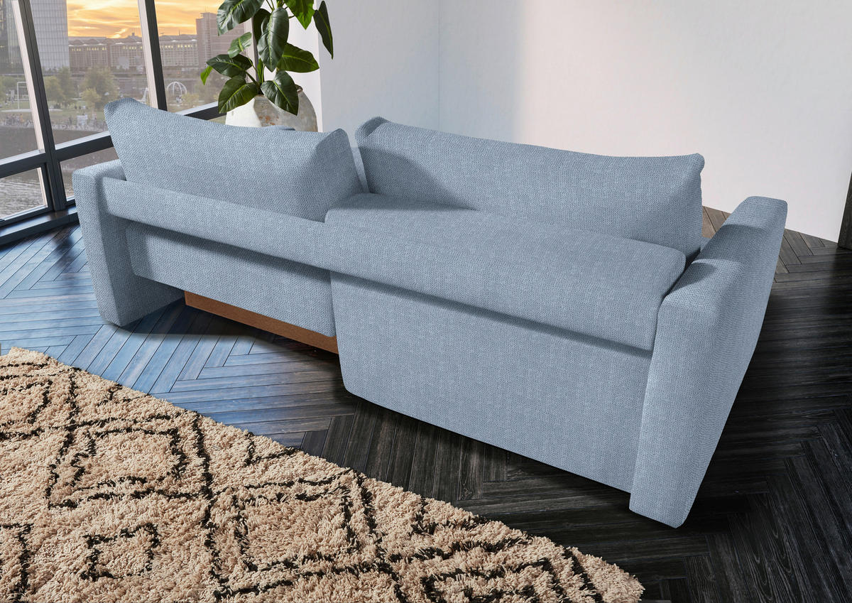 2,5-SITZER Flachgewebe Hellblau  - Schwarz/Hellblau, Design, Kunststoff/Textil (240/70/125cm) - Xora
