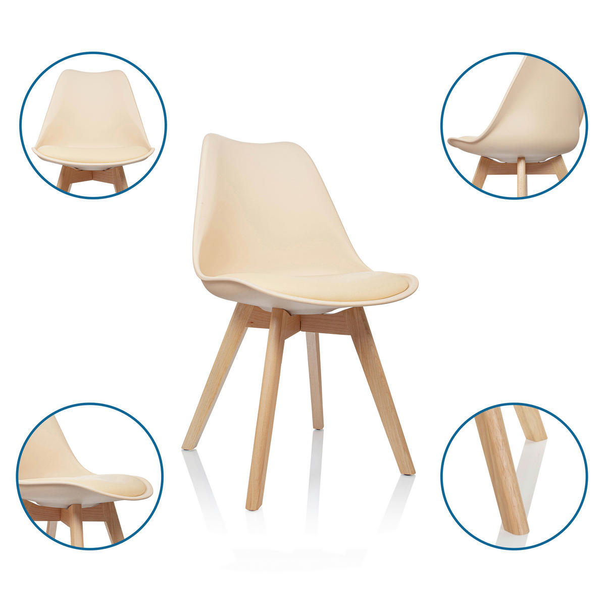 STUHL-SET 4 Stück  in Lederlook  - Beige/Buchefarben, MODERN, Holz/Textil (48/87/56cm) - MID.YOU