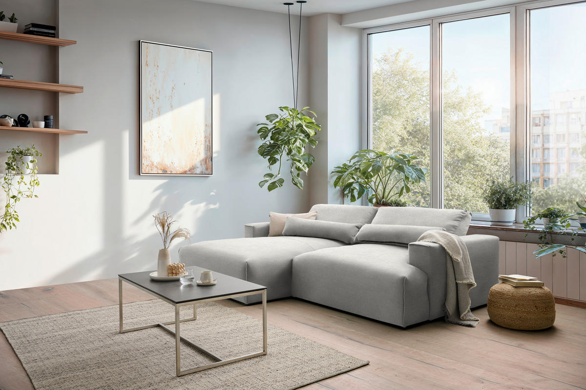 ECKSOFA Struktur Hellgrau  - Hellgrau/Schwarz, Design, Kunststoff/Textil (187/267cm) - Stylife