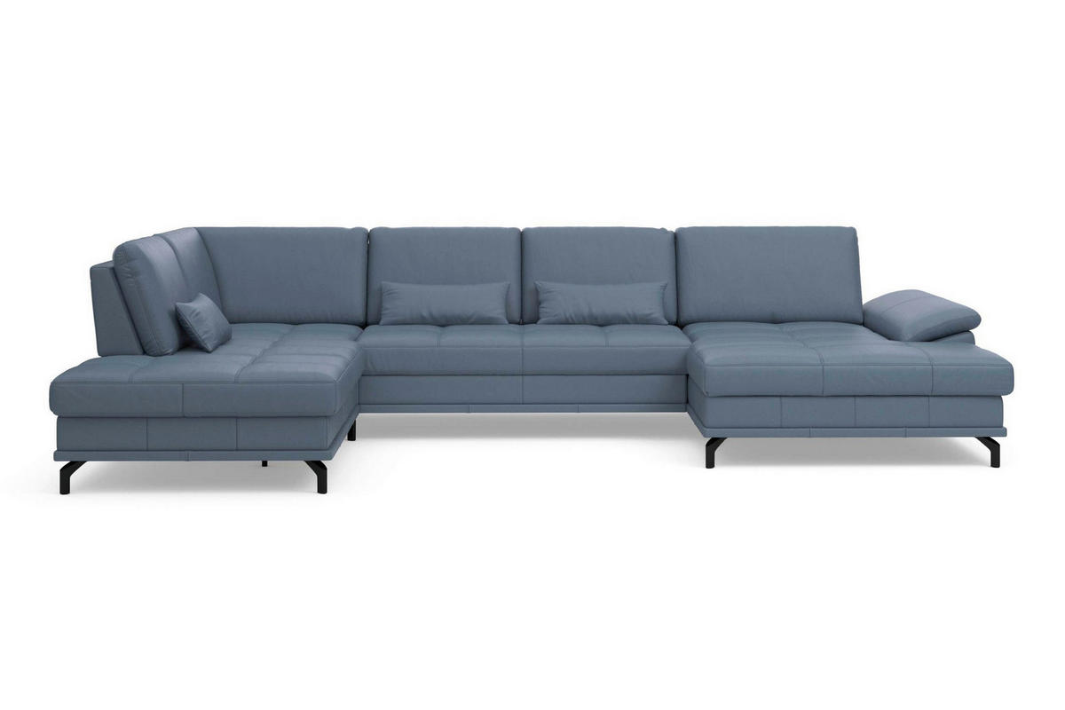 SEDACÍ SOUPRAVA, kůže, šedomodrá - šedomodrá/černá, Basics, kov/textil (223/363/176cm) - Sit & More