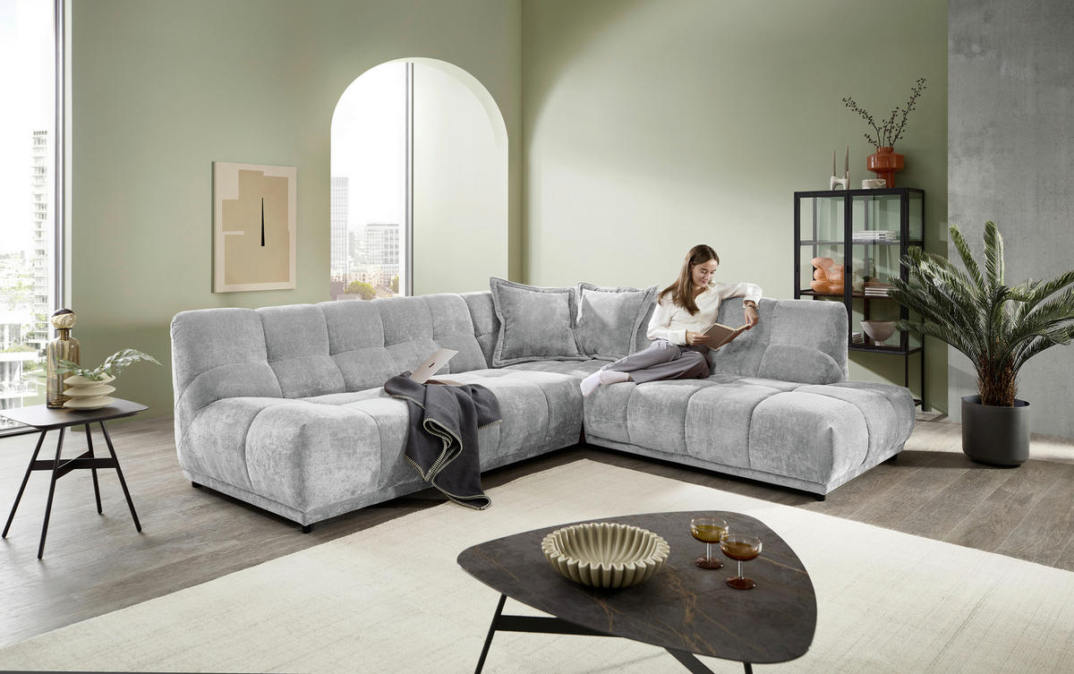 ECKSOFA Chenille Hellblau  - Schwarz/Hellblau, Modern, Kunststoff/Textil (284/250cm) - Livetastic