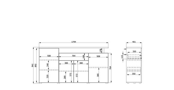 SIDEBOARD  in 179,5/94/40 cm  - Weiß/Eiche Artisan, Basics, Holzwerkstoff (179,5/94/40cm) - Carryhome
