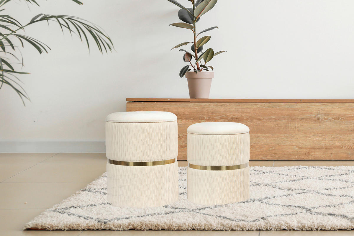 HOCKERSET in Creme, Goldfarben  - Goldfarben/Creme, Design, Kunststoff/Textil (31,5/36/38/44/31,5/36cm) - Kayoom
