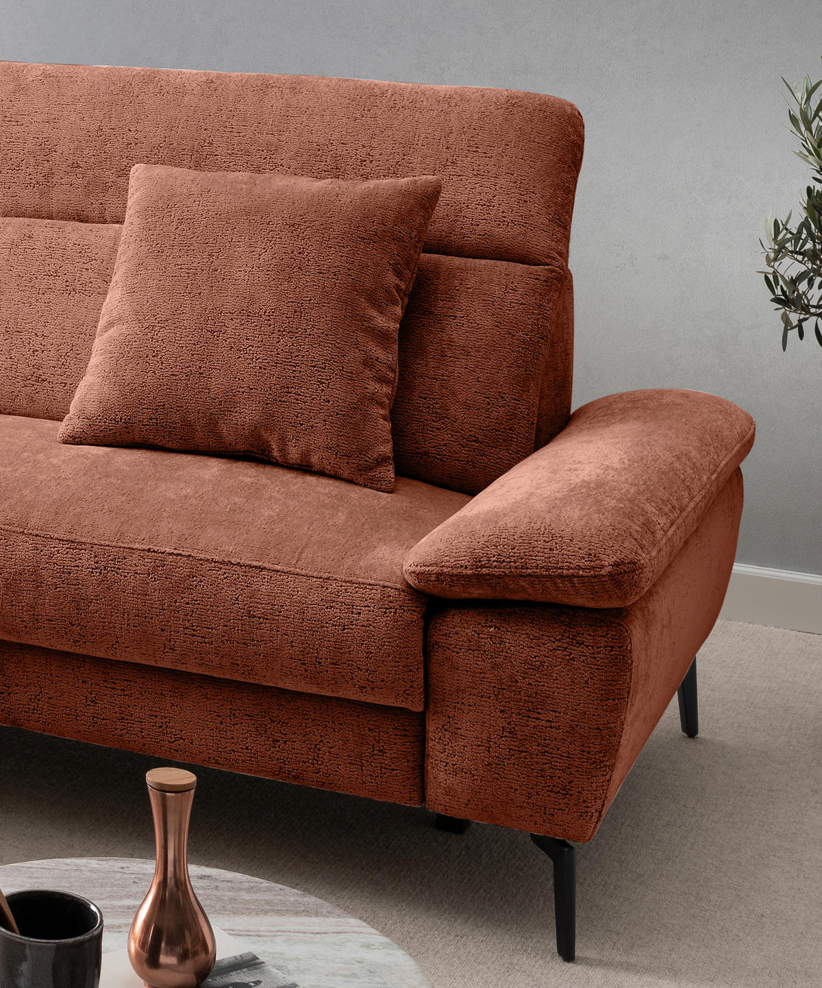 ECKSOFA Struktur Rostfarben  - Rostfarben/Schwarz, Konventionell, Textil/Metall (178/300cm) - Livetastic