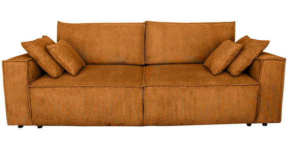 SCHLAFSOFA Cord Kupferfarben Zierkissen, Rückenkissen, Armlehnenkissen, Bettkasten, Schlaffunktion, Rücken echt, Liegefläche im Originalstoff  - Schwarz/Kupferfarben, KONVENTIONELL, Kunststoff/Textil (240/89/100cm) - Carryhome