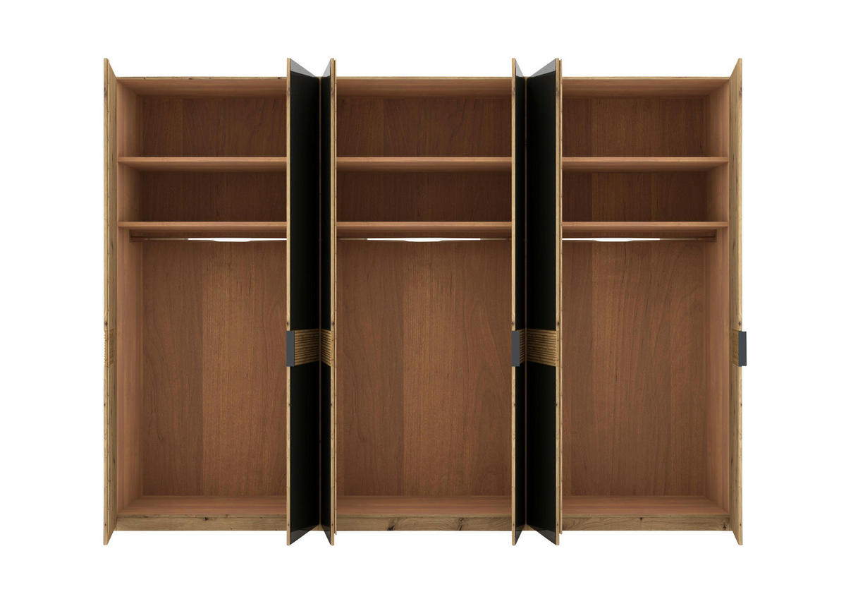 DREHTÜRENSCHRANK 300/216/58 cm,  in Braun, Eiche Bianco, 6 Tür(en)  - Schieferfarben/Eiche Bianco, Design, Glas/Holz (300/216/58cm) - Musterring