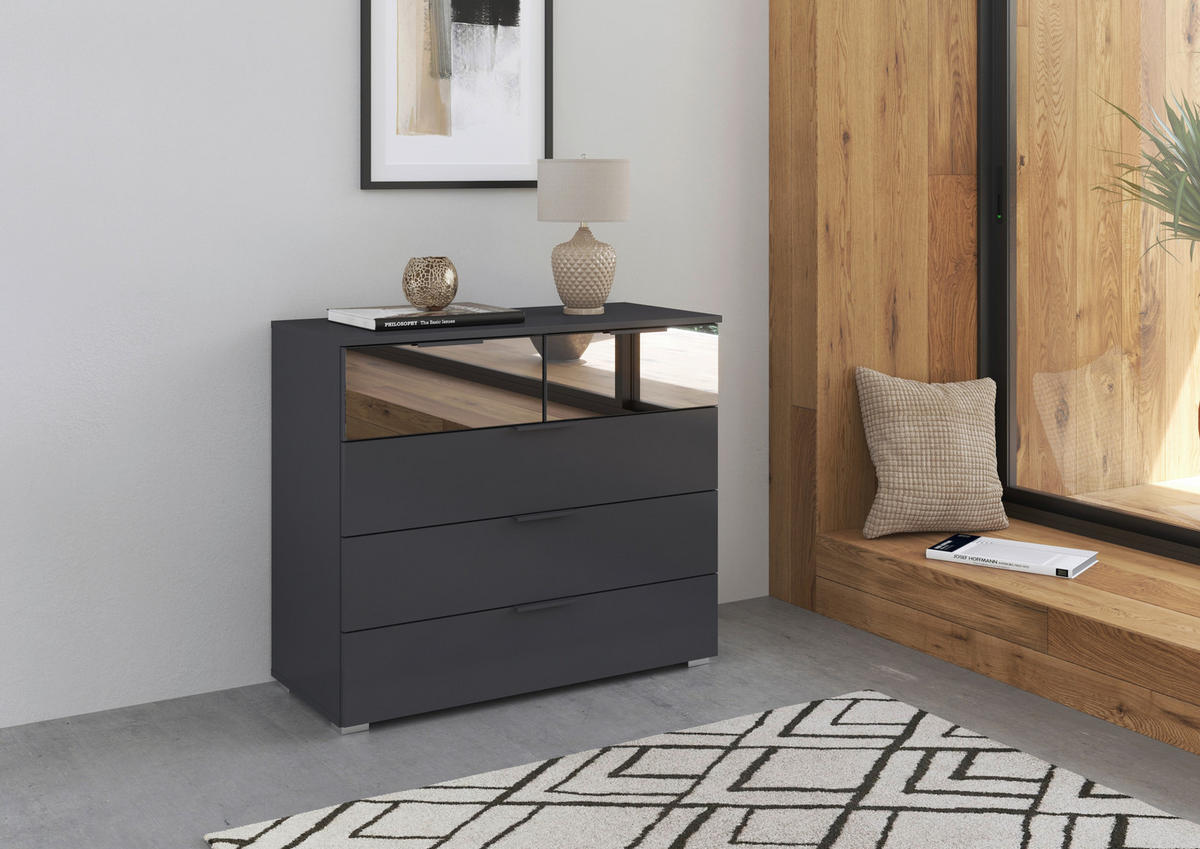 KOMMODE  in 80/81/42 cm  - Alufarben/Grau, MODERN, Glas/Holzwerkstoff (80/81/42cm) - Rauch Möbel