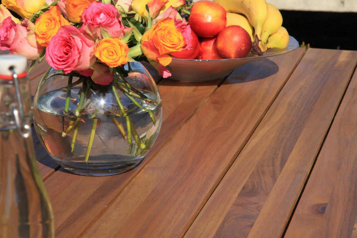 ZAHRADNÍ SESTAVA dřevo, kov, plast, textil - barvy teak/barvy akácie, Basics, kov/dřevo (180/90/76cm) - Gardenson