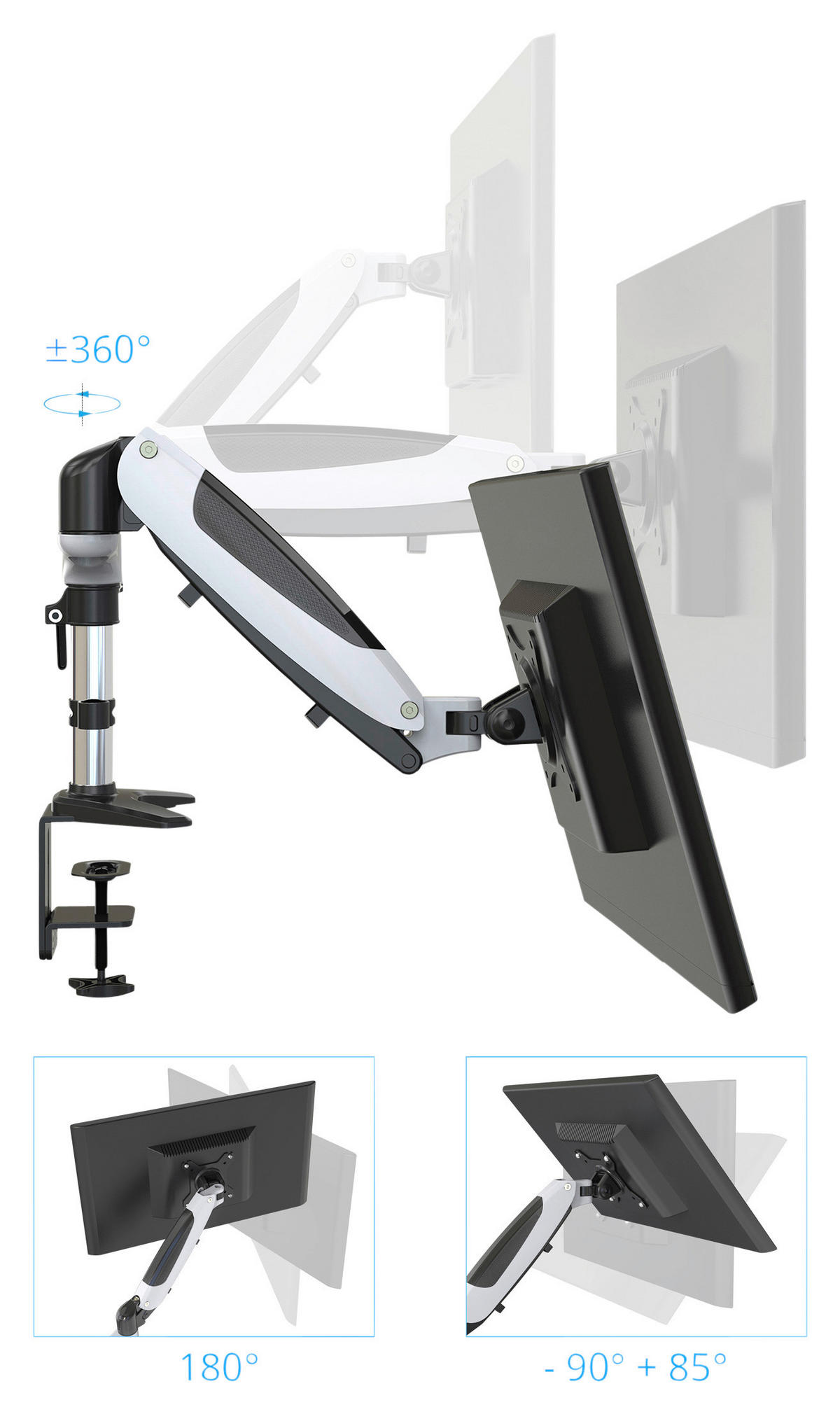 MONITORARM - vit/svart, Basics, metall (66/34/32cm) - MID.YOU
