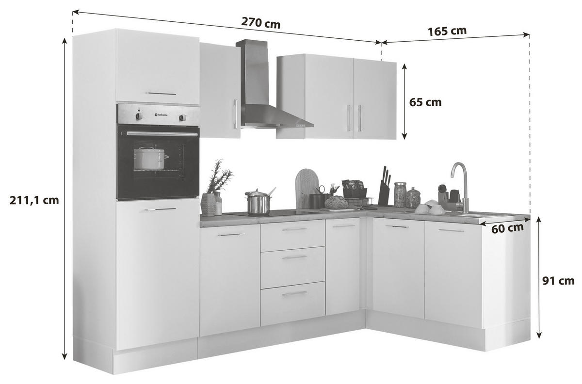 ECKKÜCHE 270/165 cm  in Weiß, Eiche Artisan  - Chromfarben/Weiß, Basics, Holzwerkstoff/Metall (270/165cm) - MID.YOU