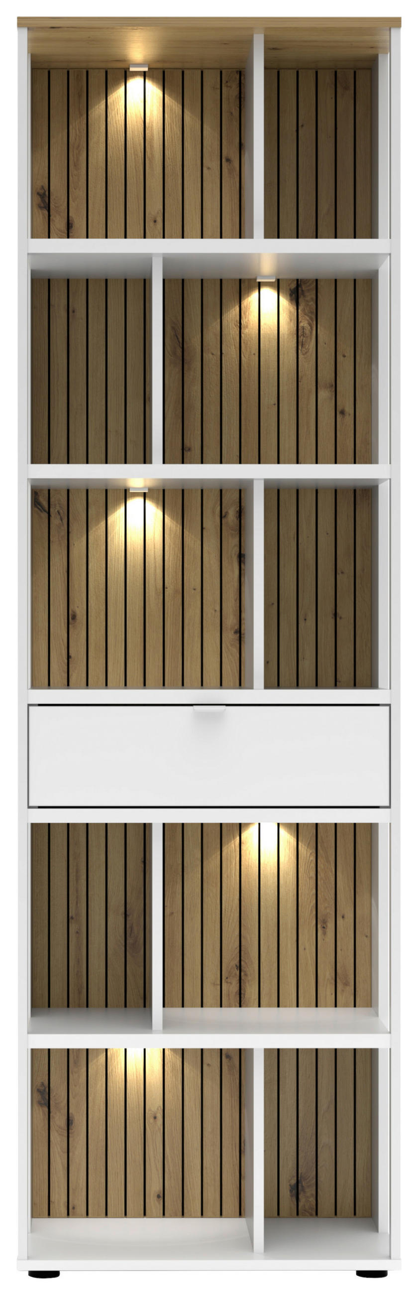 AKTENREGAL Weiß, Eiche Artisan  - Schwarz/Weiß, KONVENTIONELL, Holzwerkstoff/Metall (60/198/38cm) - Voleo