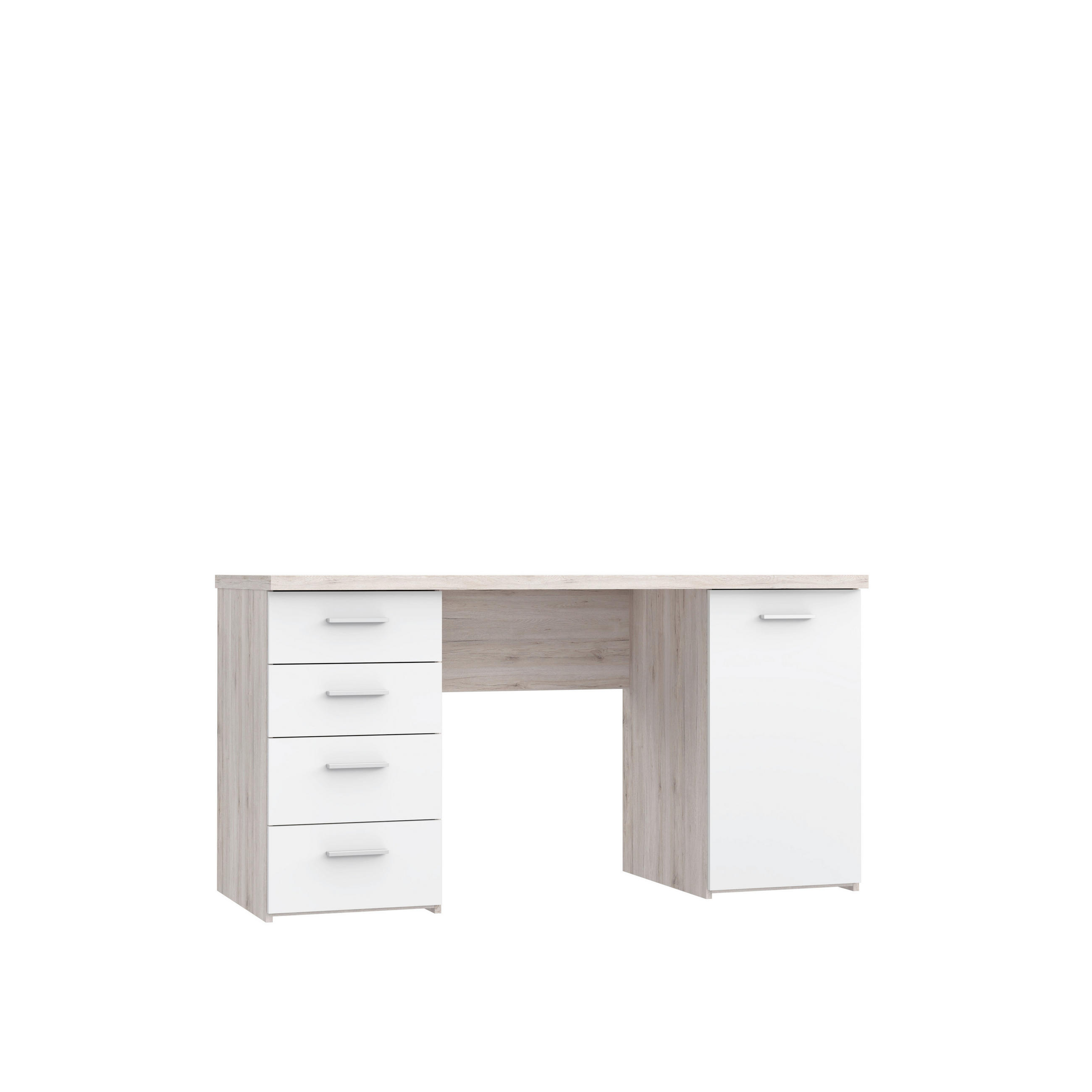 PISALNA MIZA leseni material bela, barve hrasta  - srebrne barve/barve hrasta, Basics, umetna masa/leseni material (145/76,3/60cm) - Carryhome