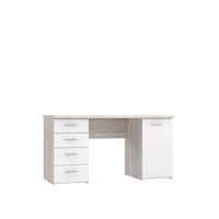 PISALNA MIZA leseni material bela, barve hrasta  - srebrne barve/barve hrasta, Basics, umetna masa/leseni material (145/76,3/60cm) - Carryhome