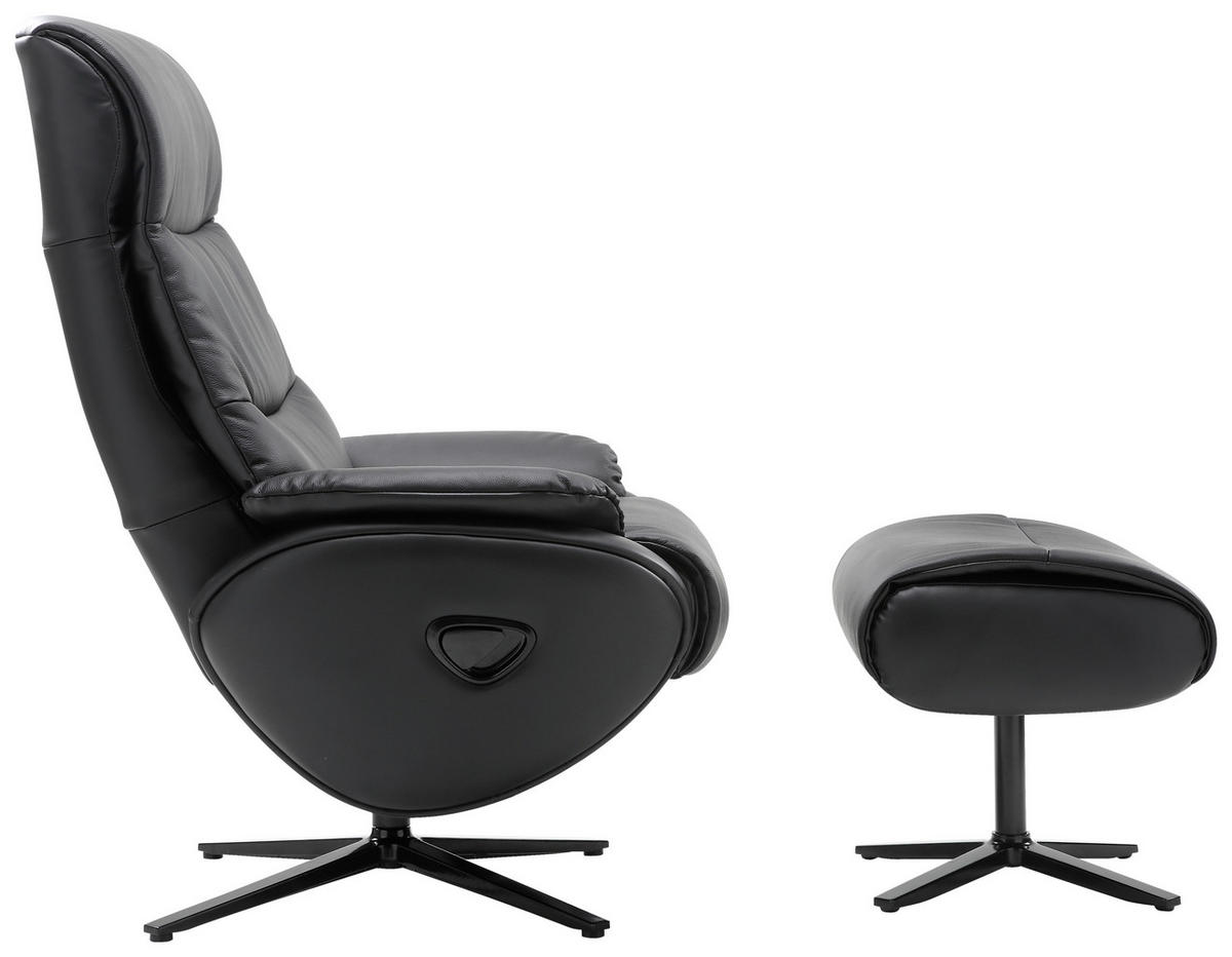 RELAXSESSELSET Lederlook Kombination Echtleder/Lederlook Relaxfunktion, Hocker, Kopfteilverstellung    - Schwarz, Design, Leder/Textil (78/110/83-122cm) - Xora