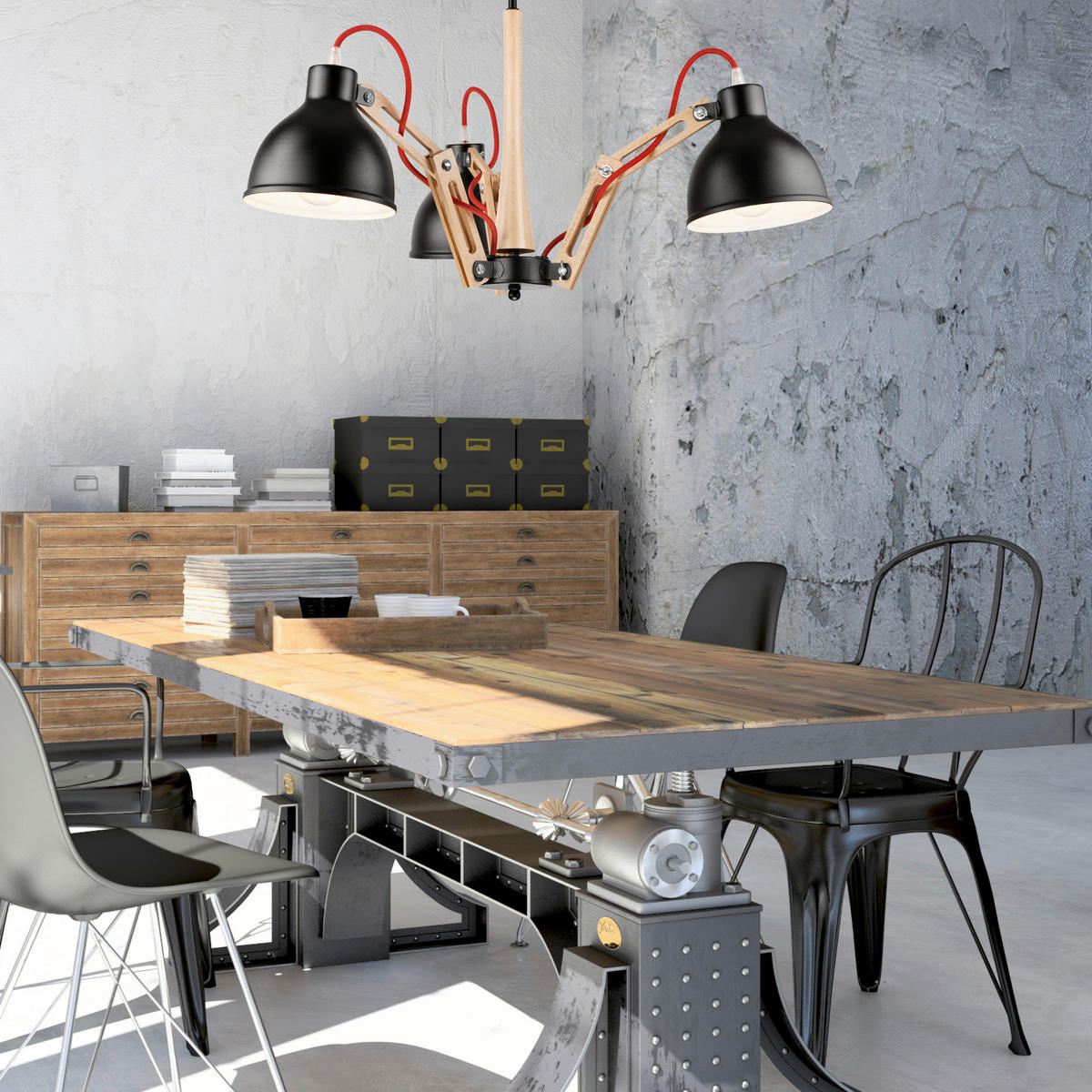 HÄNGELEUCHTE Marcello 39/65 cm  - Buchefarben/Schwarz, Design, Holz/Metall (39/65cm)