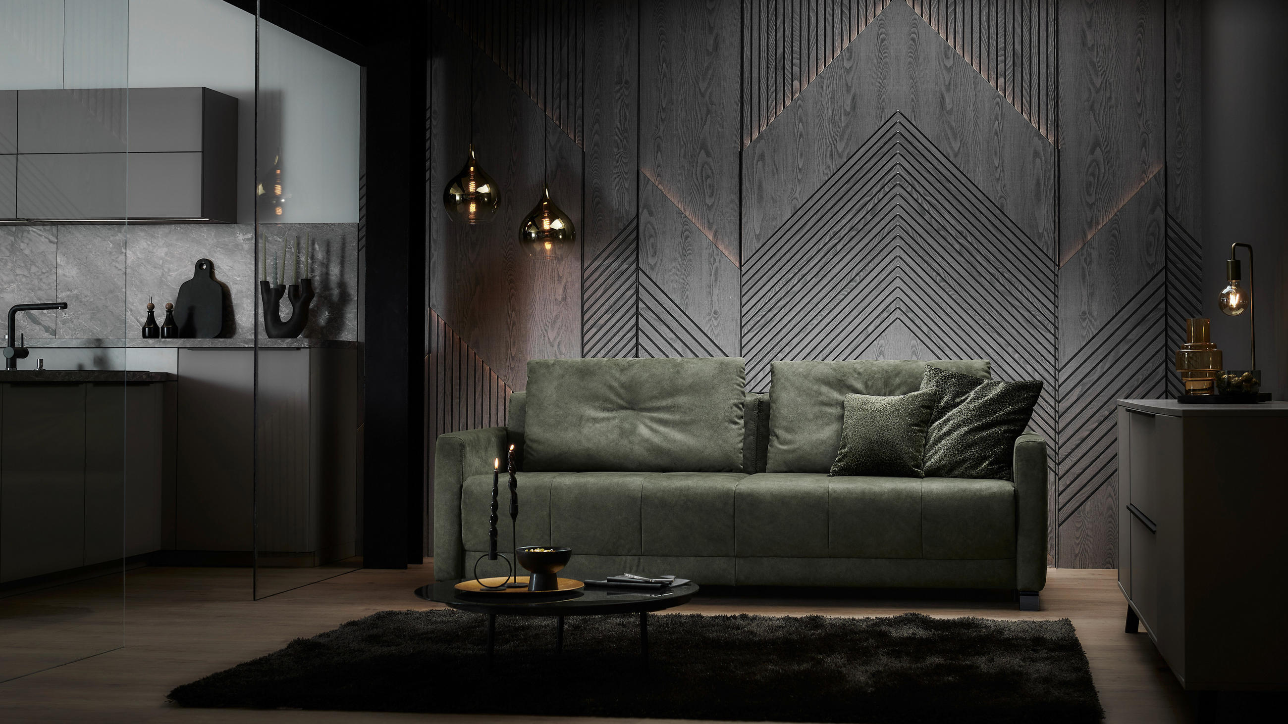 SCHLAFSOFA in Textil Dunkelgrün  - Dunkelgrün/Schwarz, Konventionell, Textil/Metall (232/77/116cm) - Dieter Knoll