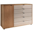 KOMMODE NEW YORK, 120/86/43 cm, 5 Schublade(n)  - Eiche Bianco/Schieferfarben, KONVENTIONELL, Glas/Holz (120/86/43cm) - Venda