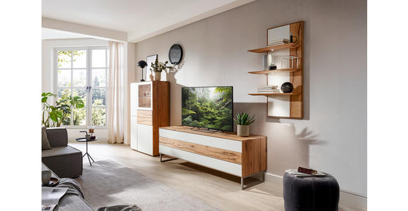WOHNWAND in Weiß, Eichefarben 341/205,5/54,2 cm - Eichefarben/Weiß, Design, Glas/Holz (341/205,5/54,2cm) - Valnatura