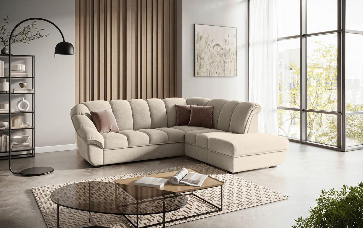 ECKSOFA Graubraun Chenille Bettkasten, Schlaffunktion, Rücken echt  - Graubraun/Schwarz, KONVENTIONELL, Kunststoff/Textil (260/222cm) - Welnova