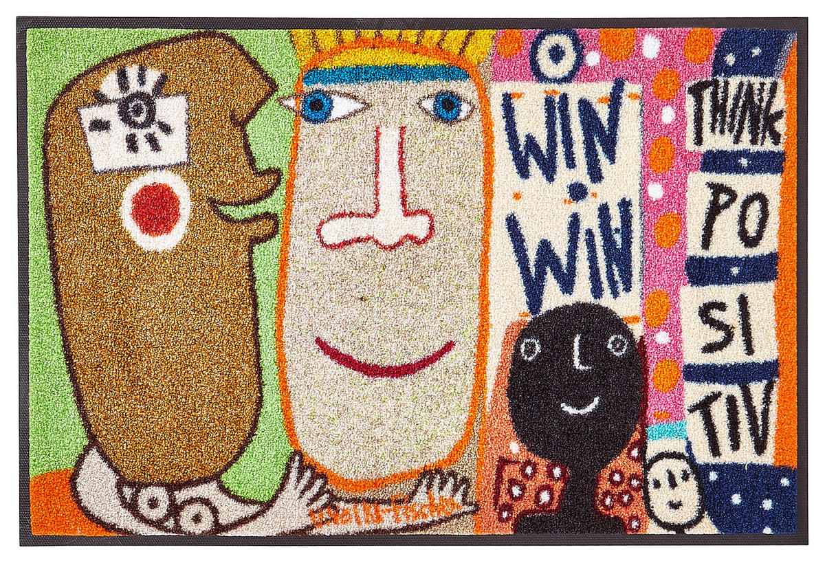 LÄUFER 60/180 cm Think Positiv Multicolor, Beige  - Beige/Multicolor, Trend, Kunststoff (60/180cm) - wash+dry