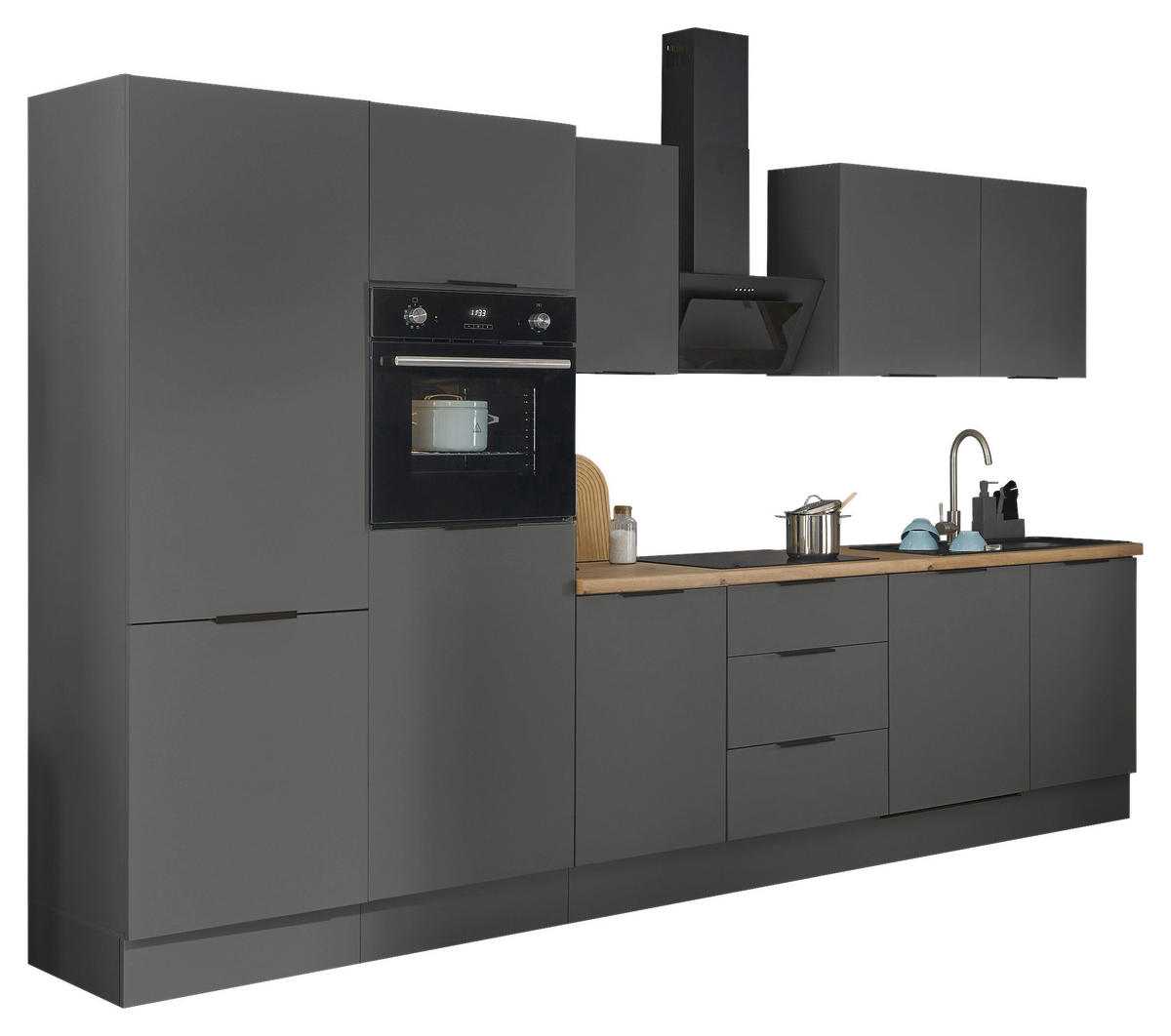 KÜCHENBLOCK   in Graphitfarben  - Schwarz/Graphitfarben, Basics, Holzwerkstoff/Metall (340/211/60cm) - Carryhome