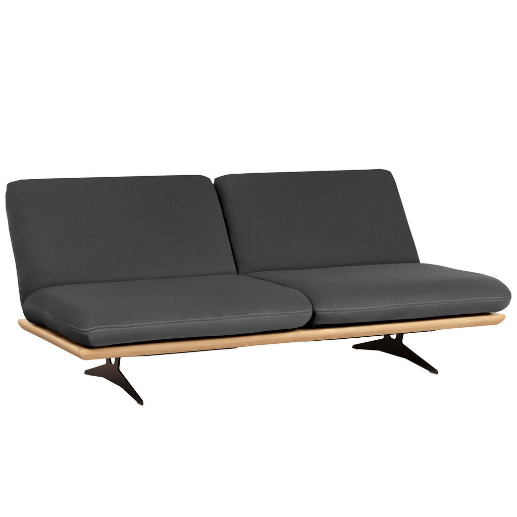 Thumbnail - Dieter Knoll Schlafsofa Palermo, Dunkelgrau, Holz, Leder, Echtleder, Eiche, massiv, Uni, 2-Sitzer, 204x92x90 cm, Stoffau...