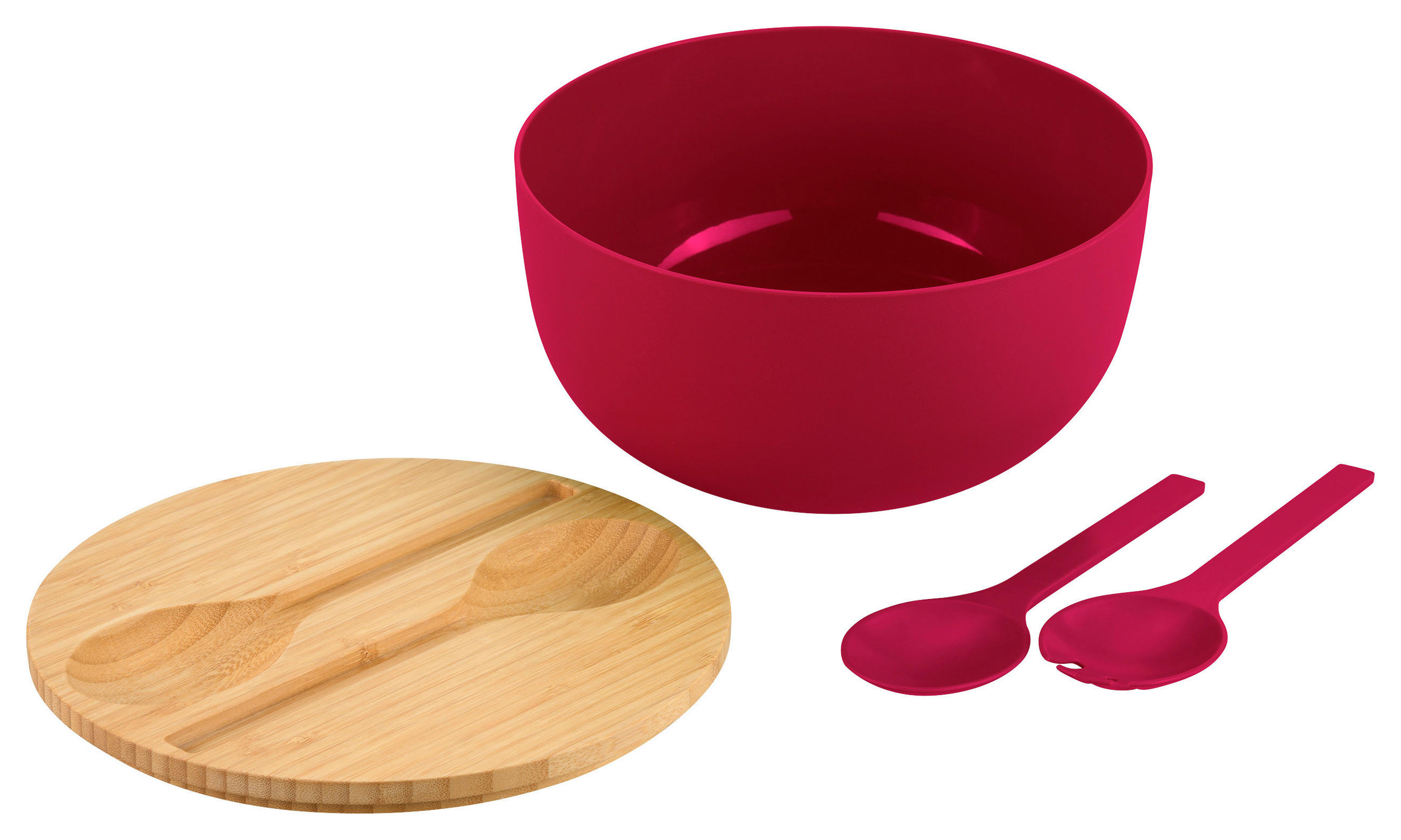 SALATSCHÜSSEL   - Hellbraun/Brombeere, Basics, Holz/Kunststoff (24/13/13cm) - Kesper