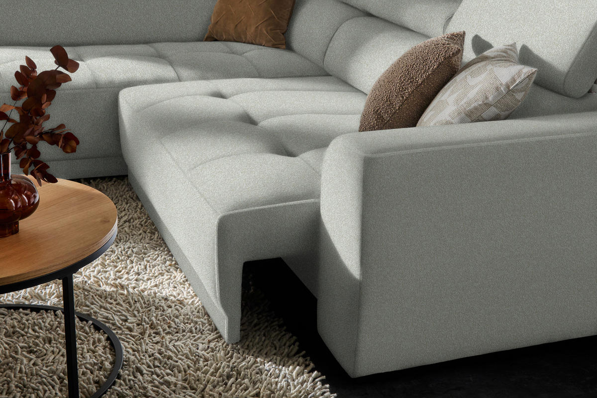 ECKSOFA in Chenille Alabasterfarben  - Alabasterfarben/Schwarz, Design, Kunststoff/Textil (205/284cm) - MID.YOU