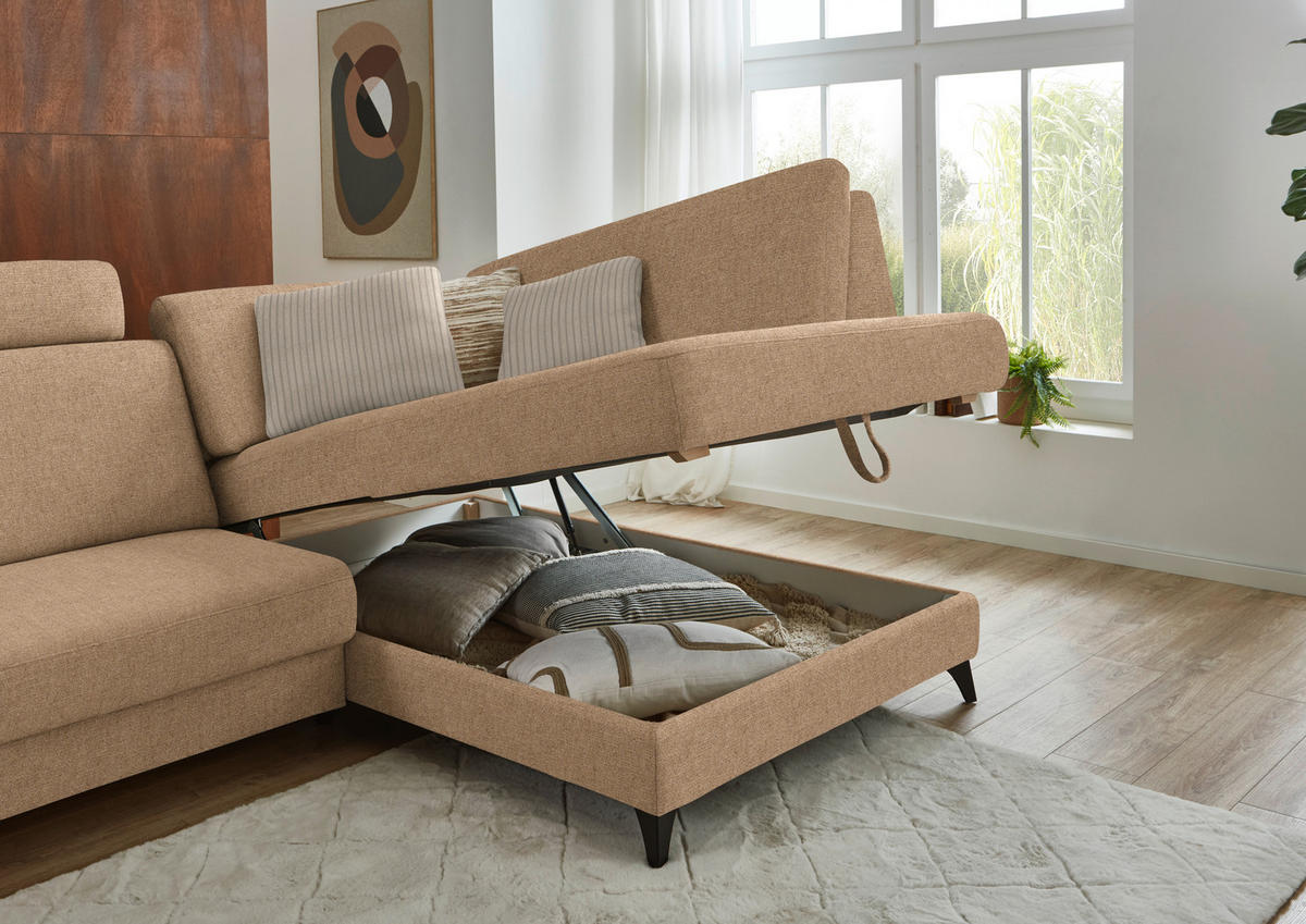 ECKSOFA  Chenille Altrosa  - Schwarz/Altrosa, Design, Textil/Metall (239/182cm) - Beldomo Comfort