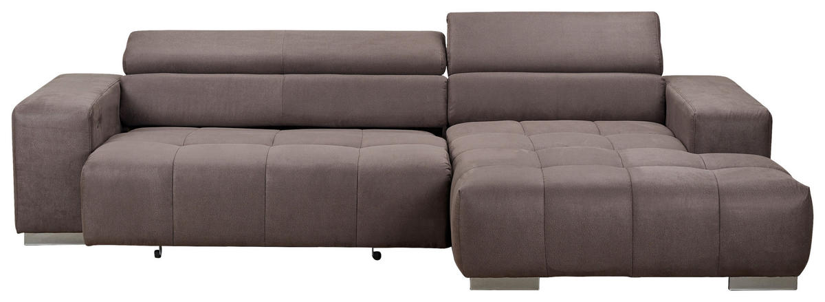 ECKSOFA in Mikrofaser Graubraun  - Graubraun/Silberfarben, Konventionell, Textil/Metall (307/186cm) - Livetastic