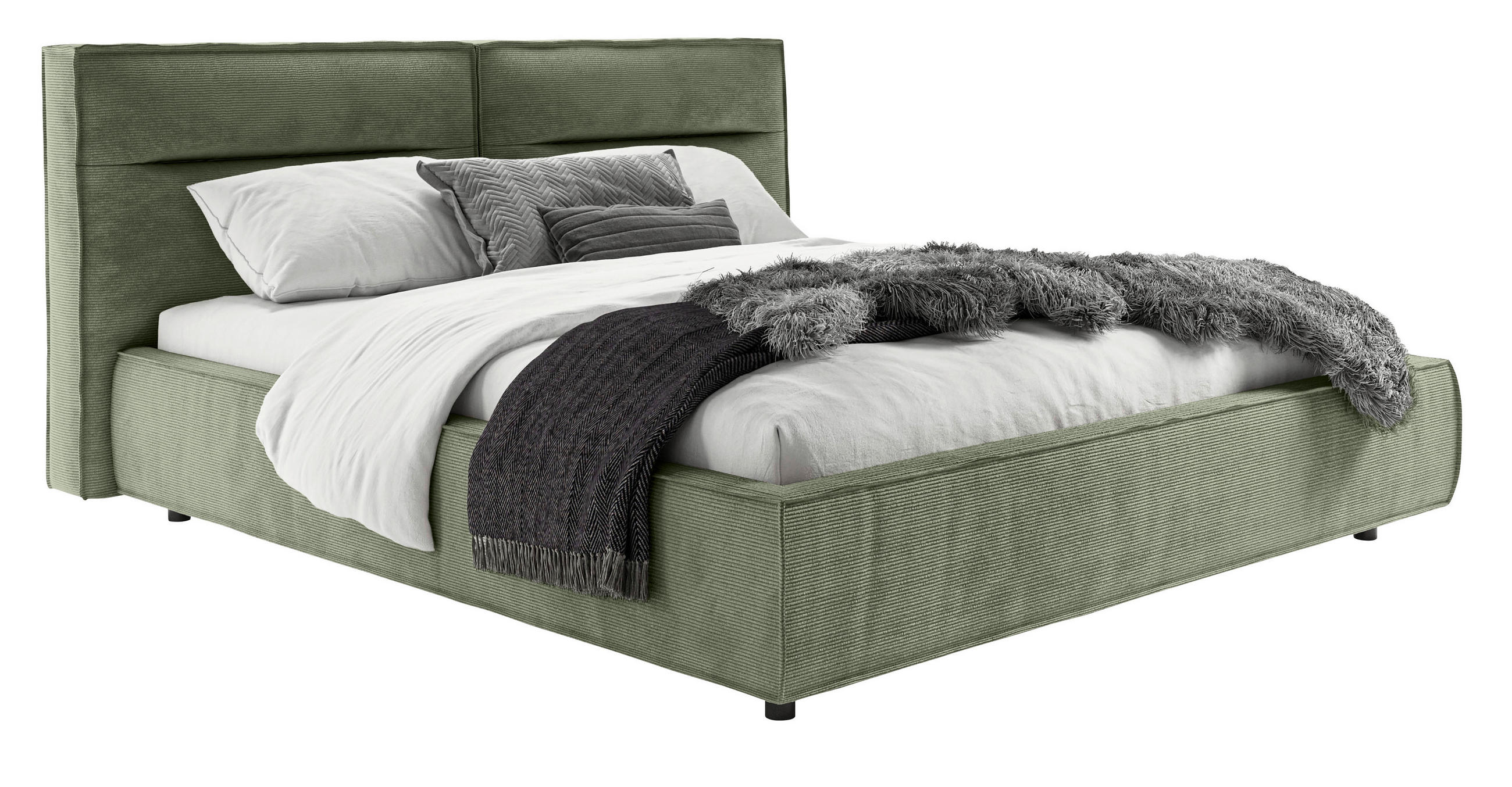 POLSTERBETT 180/200 cm  in Olivgrün  - Schwarz/Olivgrün, Design, Kunststoff/Textil (180/200cm) - Lomoco
