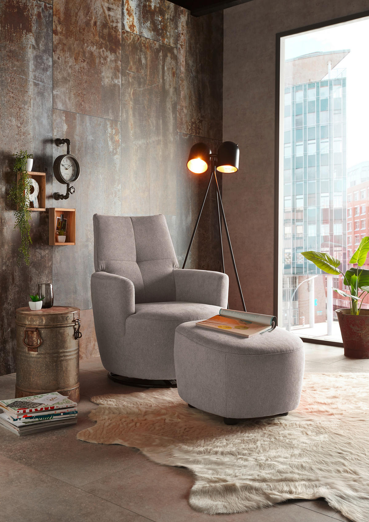 HOCKER Webstoff Grau  - Schwarz/Grau, Design, Kunststoff/Textil (54/41/57cm) - SetOne by Musterring