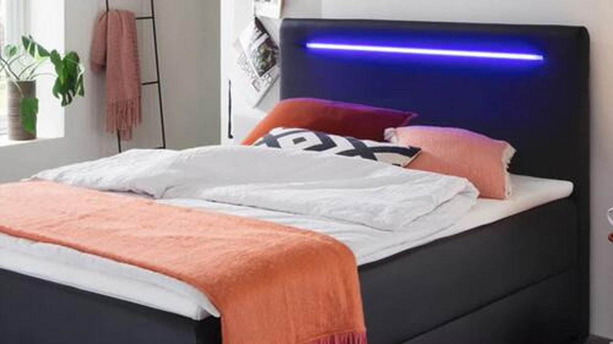 BOXBETT 140/200 cm  in Schwarz  - Edelstahlfarben/Schwarz, MODERN, Kunststoff/Textil (140/200cm) - Livetastic