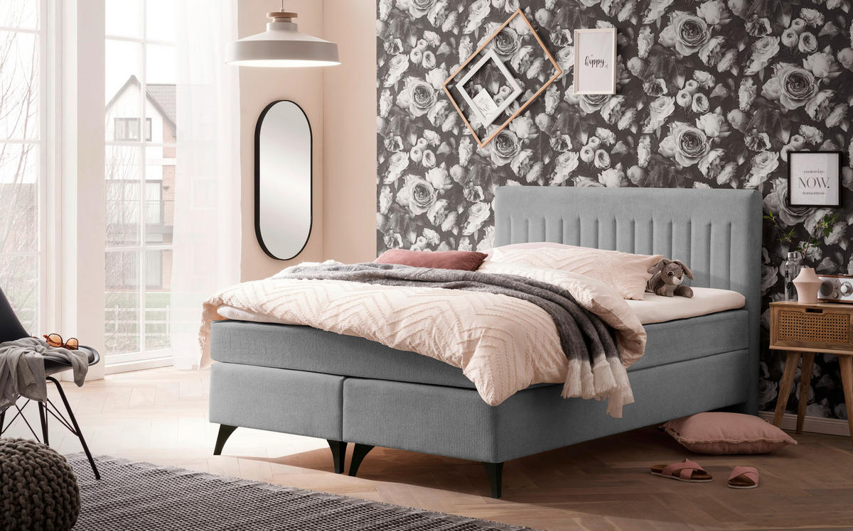 BOXSPRINGBETT 140/200 cm  in Grau  - Schwarz/Grau, Basics, Textil/Metall (140/200cm) - Boxxx