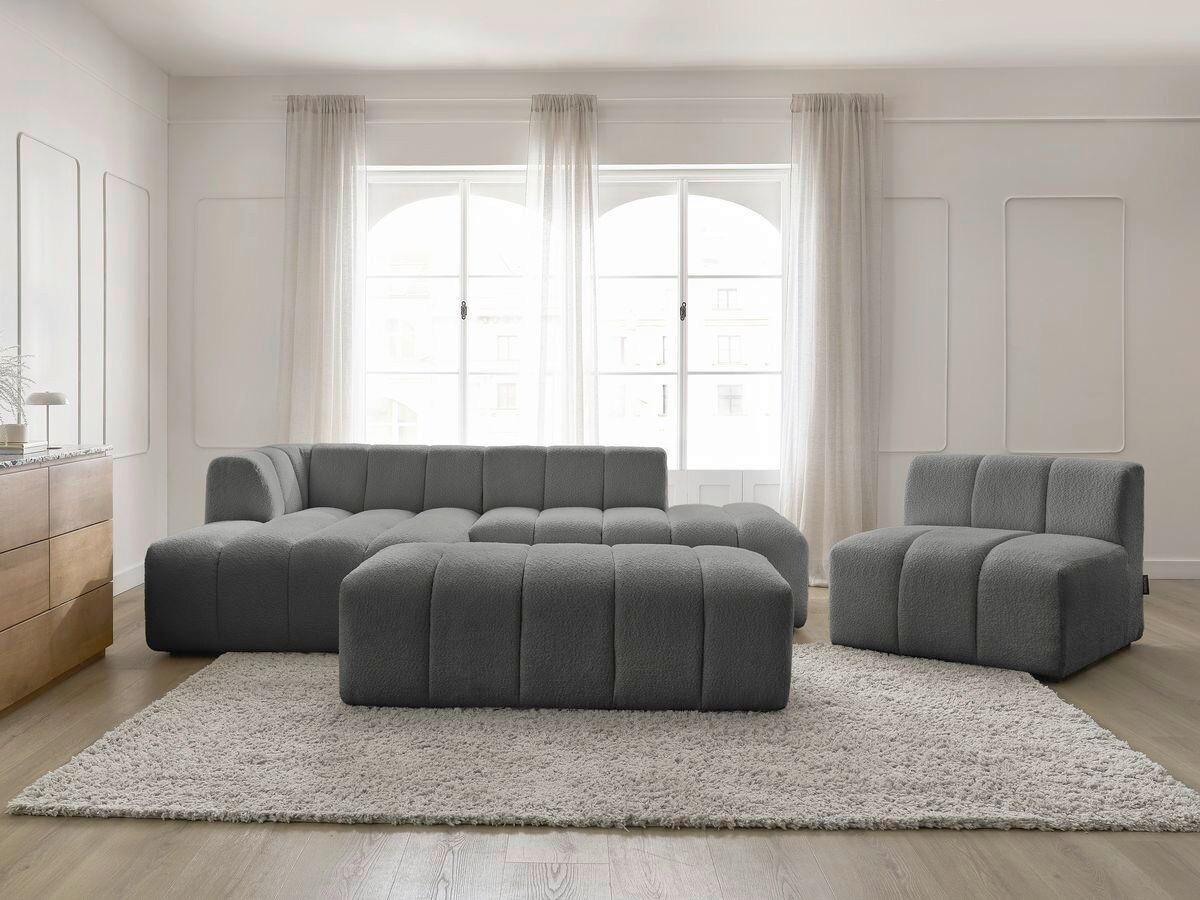 ECKSOFA Ottomane links  ANNECY Dunkelgrau Bouclé  - Dunkelgrau/Schwarz, MODERN, Kunststoff/Textil (170/262cm)