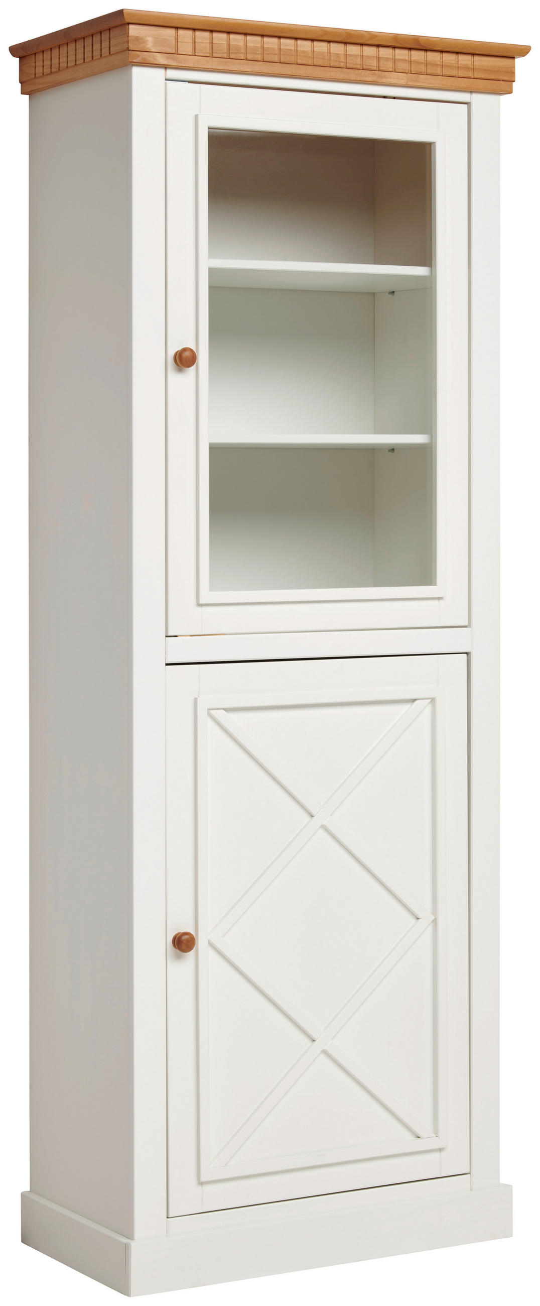 VITRINE  in massiv Kiefer Naturfarben, Weiß  - Weiß/Naturfarben, ROMANTIK / LANDHAUS, Glas/Holz (79/207/44cm) - MID.YOU