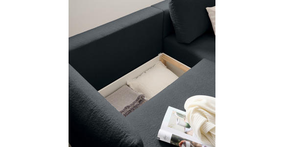 ECKSOFA Dunkelgrau Jersey Rückenkissen, Bettkasten, Schlaffunktion, Rücken echt, Liegefläche im Originalstoff  - Dunkelgrau/Schwarz, KONVENTIONELL, Kunststoff/Textil (238/148cm) - Carryhome