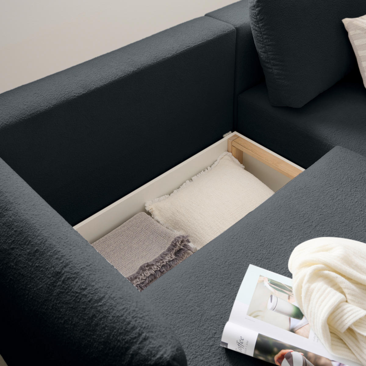 ECKSOFA Dunkelgrau Jersey  - Dunkelgrau/Schwarz, KONVENTIONELL, Kunststoff/Textil (238/148cm) - Carryhome