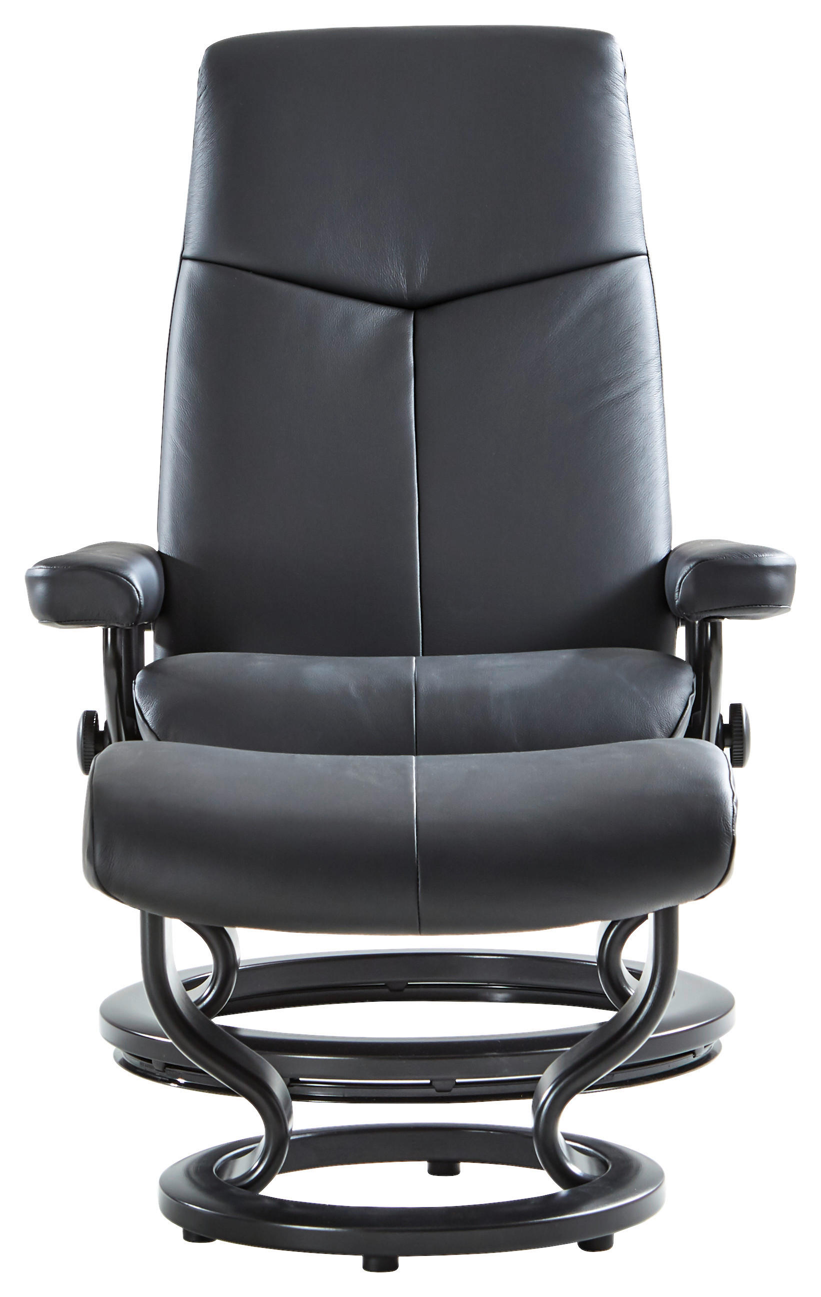 SESSELSET CITY Echtleder Relaxfunktion, Hocker - Schwarz, KONVENTIONELL, Leder/Holz (76/109/76cm) - Stressless