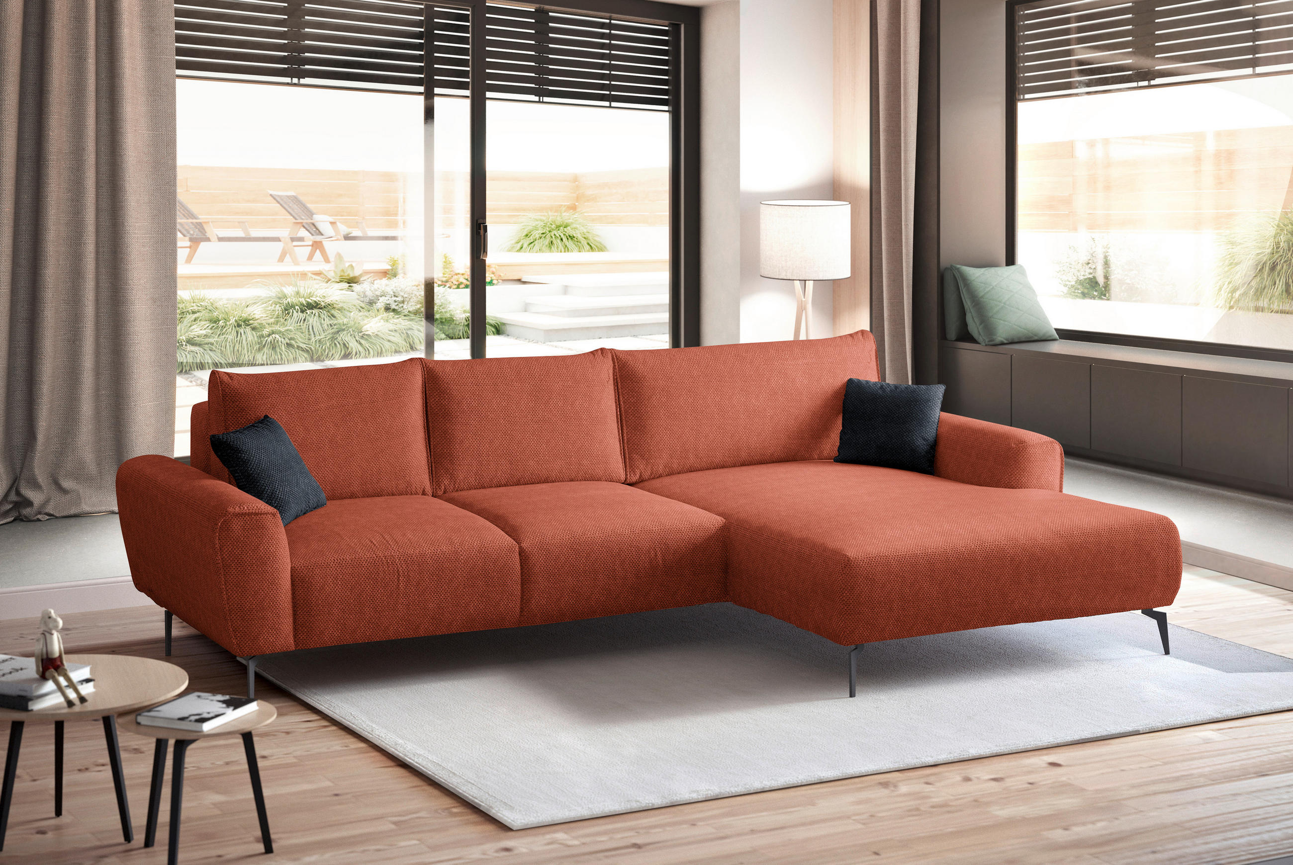ECKSOFA in Webstoff Dunkelorange  - Dunkelorange/Schwarz, Design, Textil/Metall (272/170cm) - Welnova