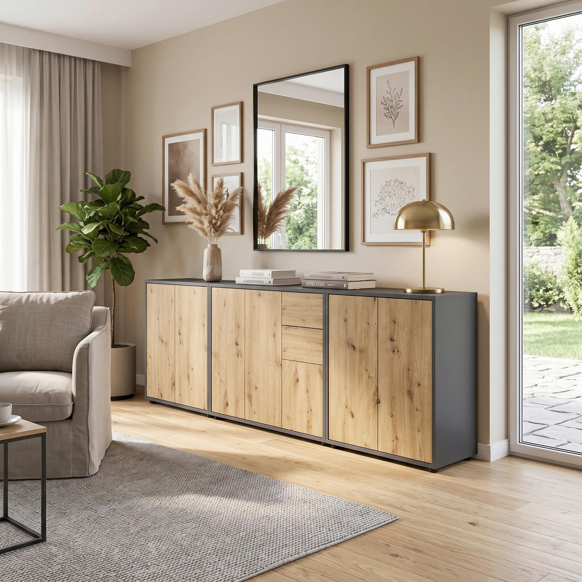 SIDEBOARD  263,5/73/33 cm 2 Schublade(n)  - Anthrazit/Schwarz, MODERN, Holzwerkstoff (263,5/73/33cm) - MID.YOU