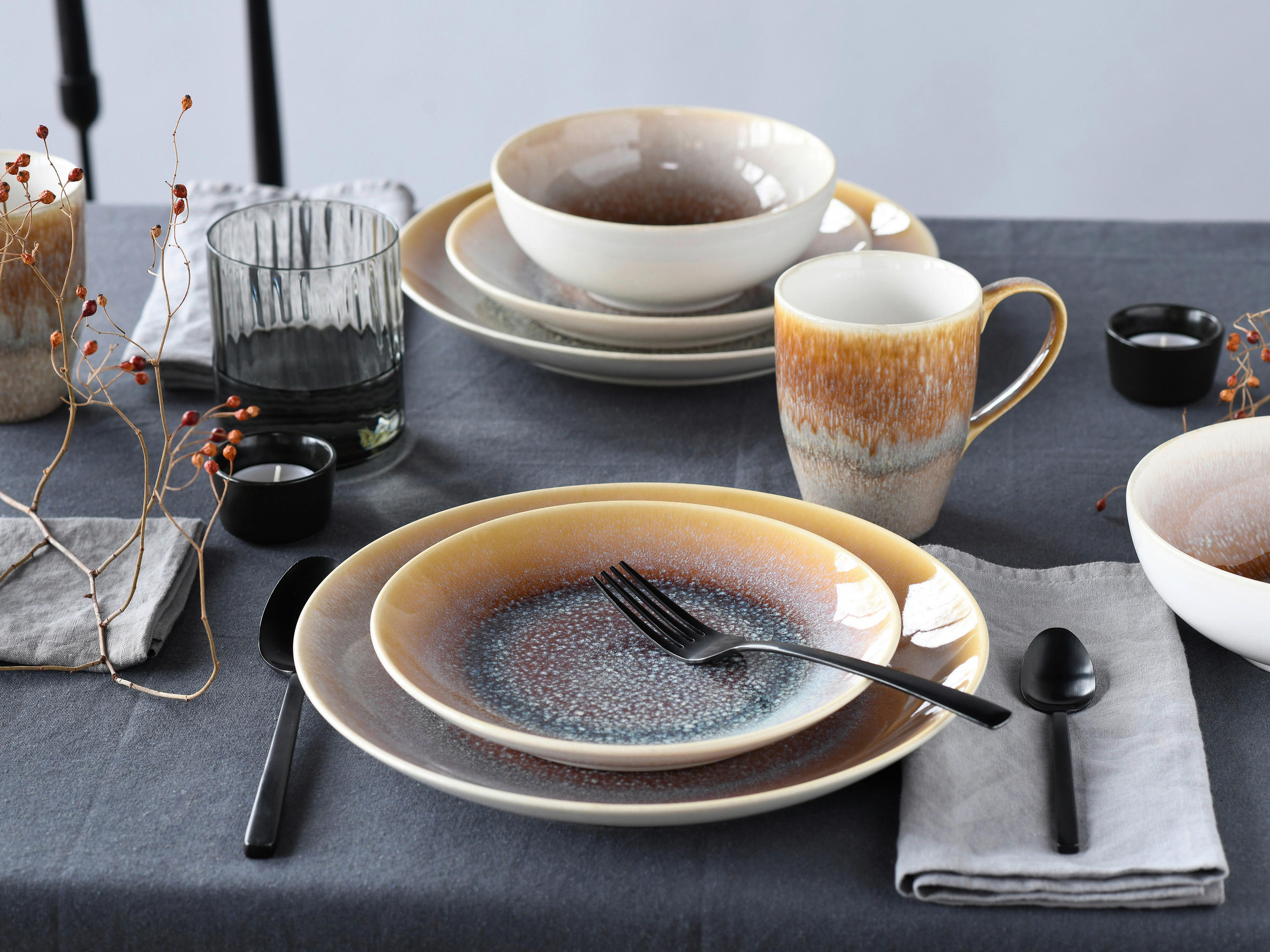 KOMBINOVANÝ SERVIS, 8-dielne, kamenina - piesková/biela, Basics, keramika - Creatable