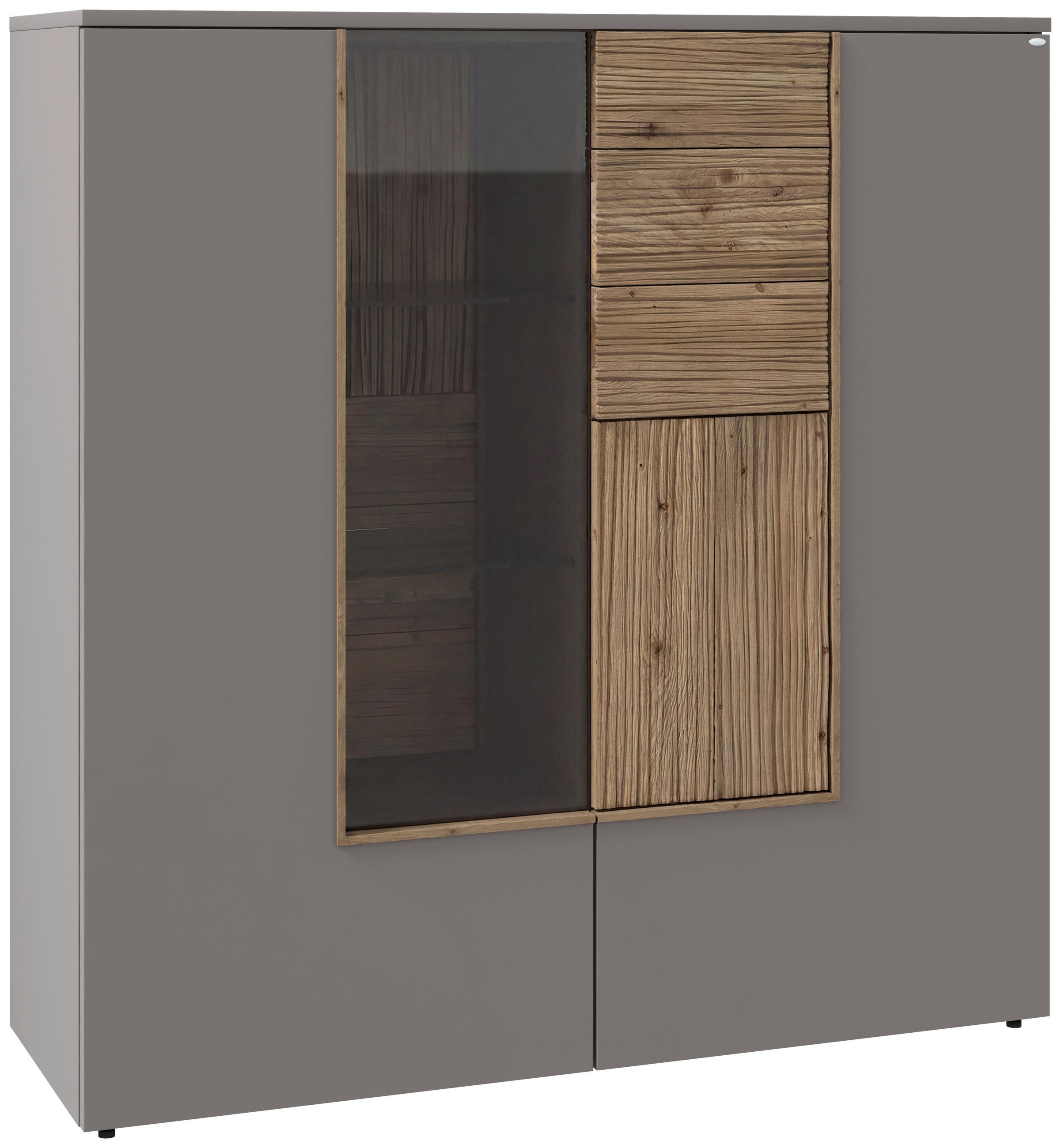 HIGHBOARD Grau, Wildeiche  127,9/132/42,9 cm  - Wildeiche/Grau, Design, Glas/Holz (127,9/132/42,9cm) - Voglauer
