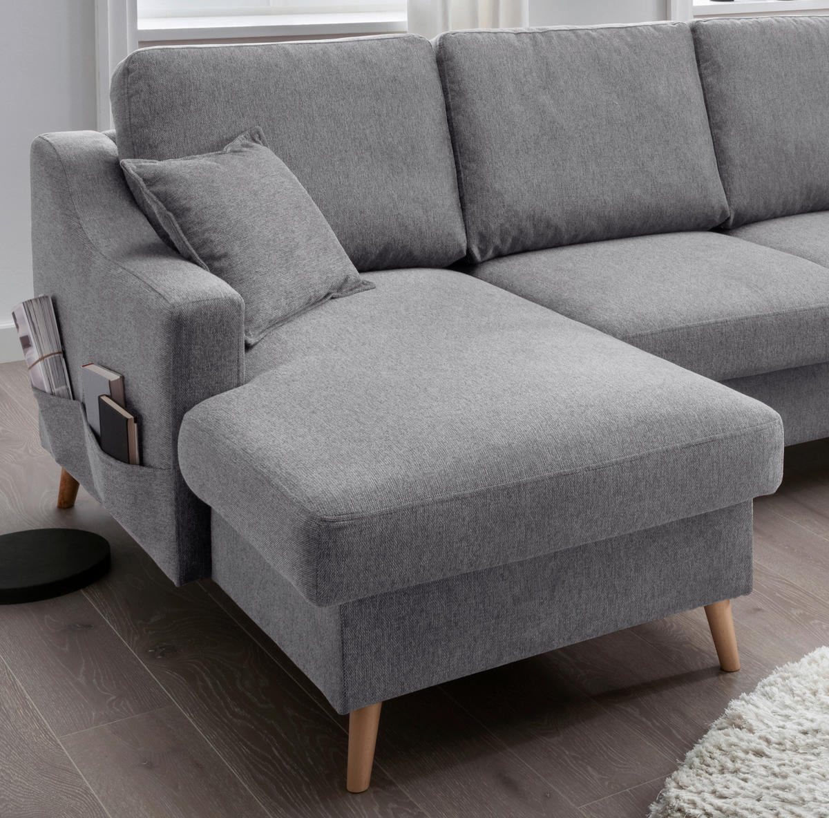 WOHNLANDSCHAFT in Chenille Dunkelgrau  - Dunkelgrau/Naturfarben, KONVENTIONELL, Holz/Textil (150/301/200cm) - Livetastic