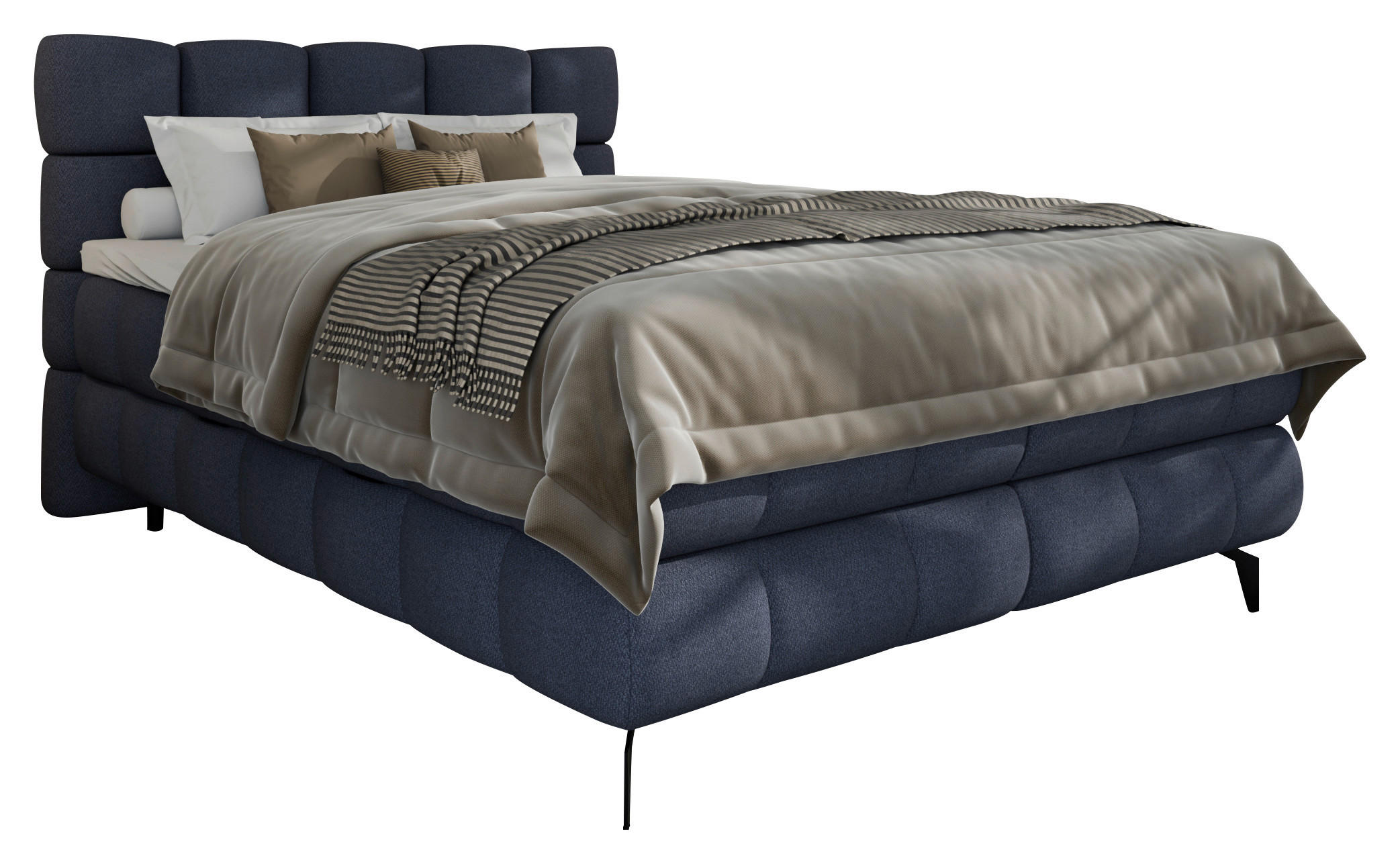 BOXBETT 140/200 cm,  in Blau, Bettkasten, Topper, H3 + H3 = fest  - Blau/Schwarz, Trend, Textil/Metall (140/200cm) - Esposa